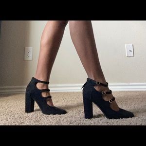 Faux suede Mary Jane heel